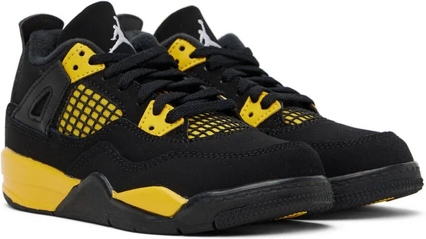 Nike Jordan Kids Black & Yellow Jordan 4 Retro Thunder Little Kids Sneakers