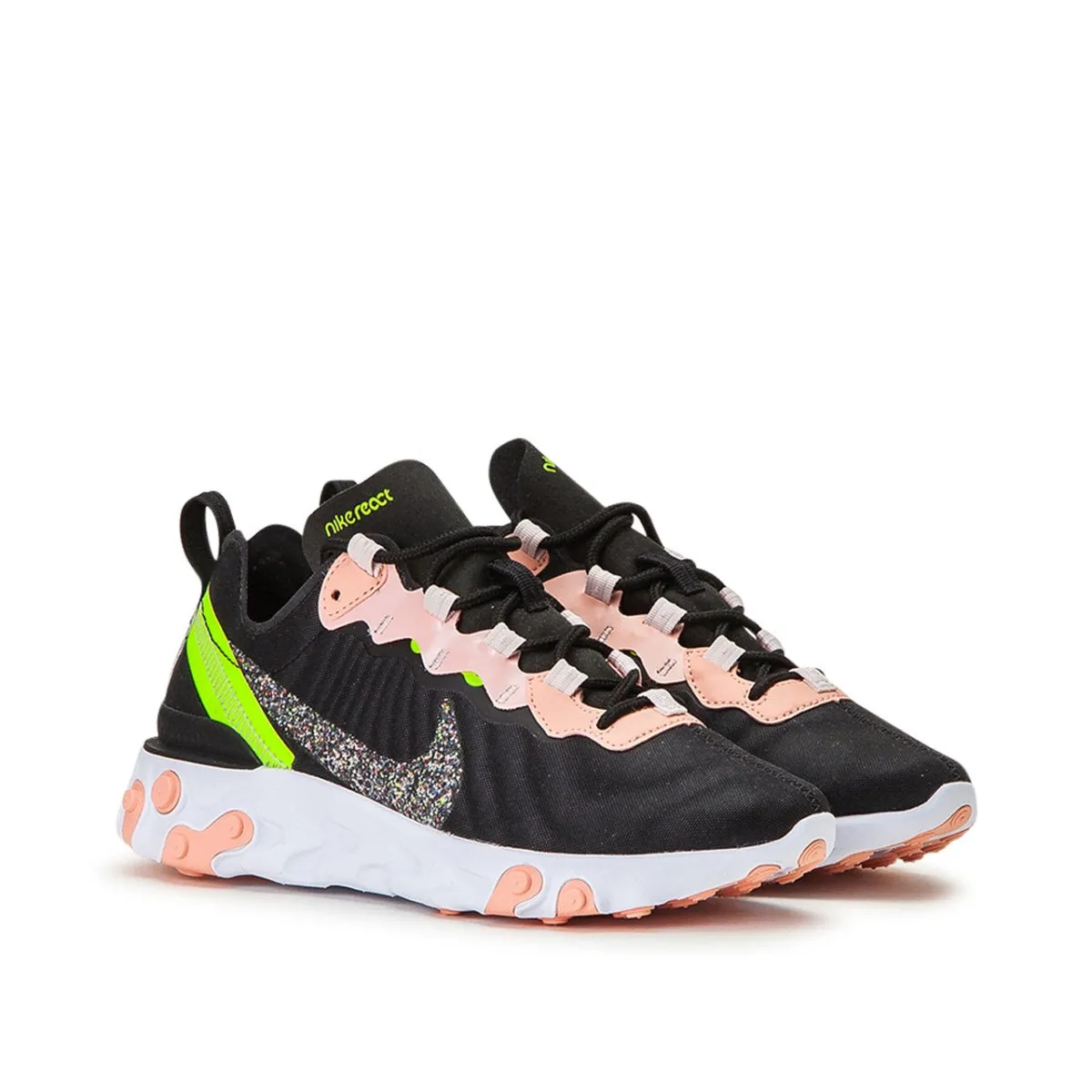 Nike WMNS React Element 55 Premium (Black / Coral / Yellow)