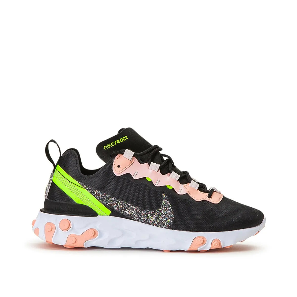 Nike WMNS React Element 55 Premium (Black / Coral / Yellow)