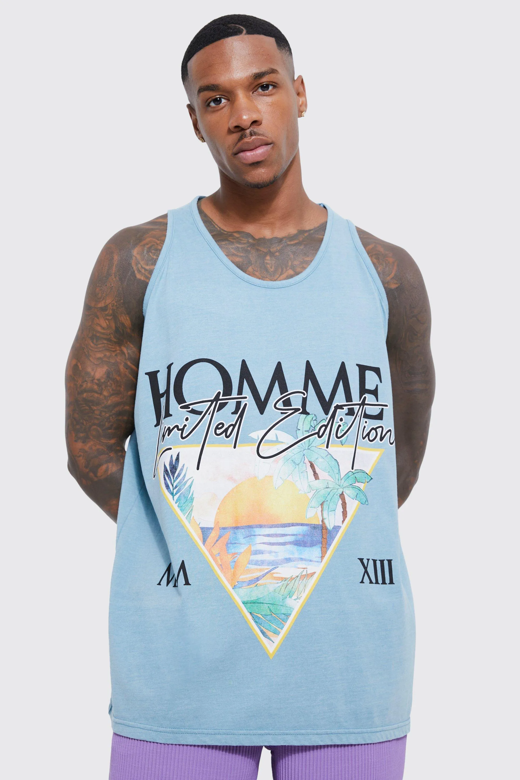 Oversized Acid Wash Homme Graphic Vest | boohooMAN UK