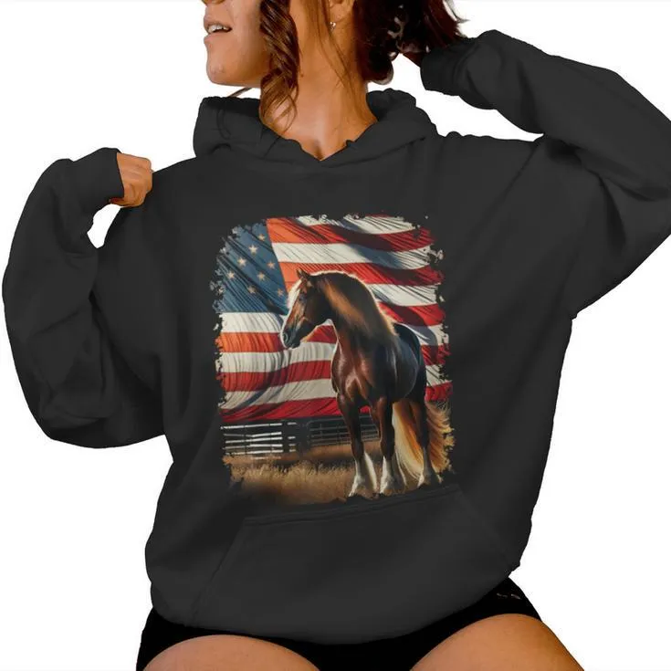 Patriotic Us Flag 4Th Of July Horse Usa Patriotic Pride Women Hoodie