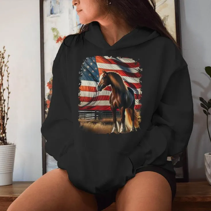 Patriotic Us Flag 4Th Of July Horse Usa Patriotic Pride Women Hoodie