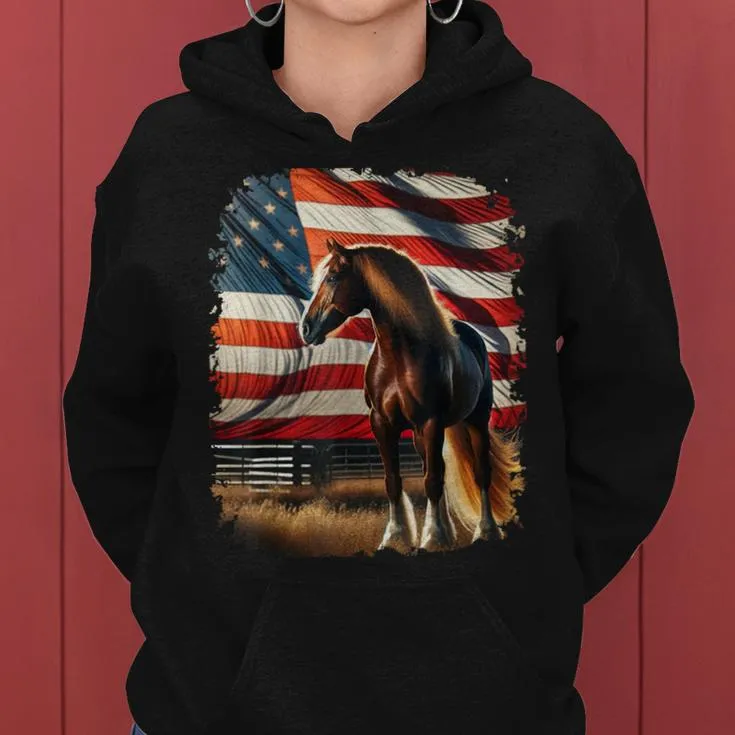 Patriotic Us Flag 4Th Of July Horse Usa Patriotic Pride Women Hoodie