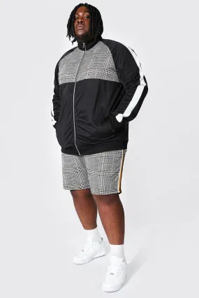 Plus Jacquard Harrington Short Tracksuit | boohooMAN UK