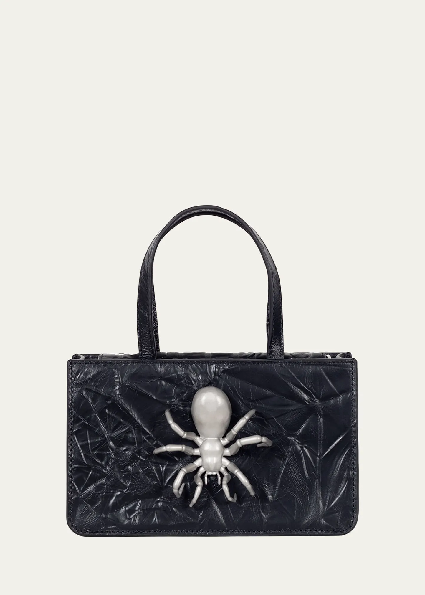 PUPPETS AND PUPPETS Small Spider Crinkled Leather Top-Handle Bag