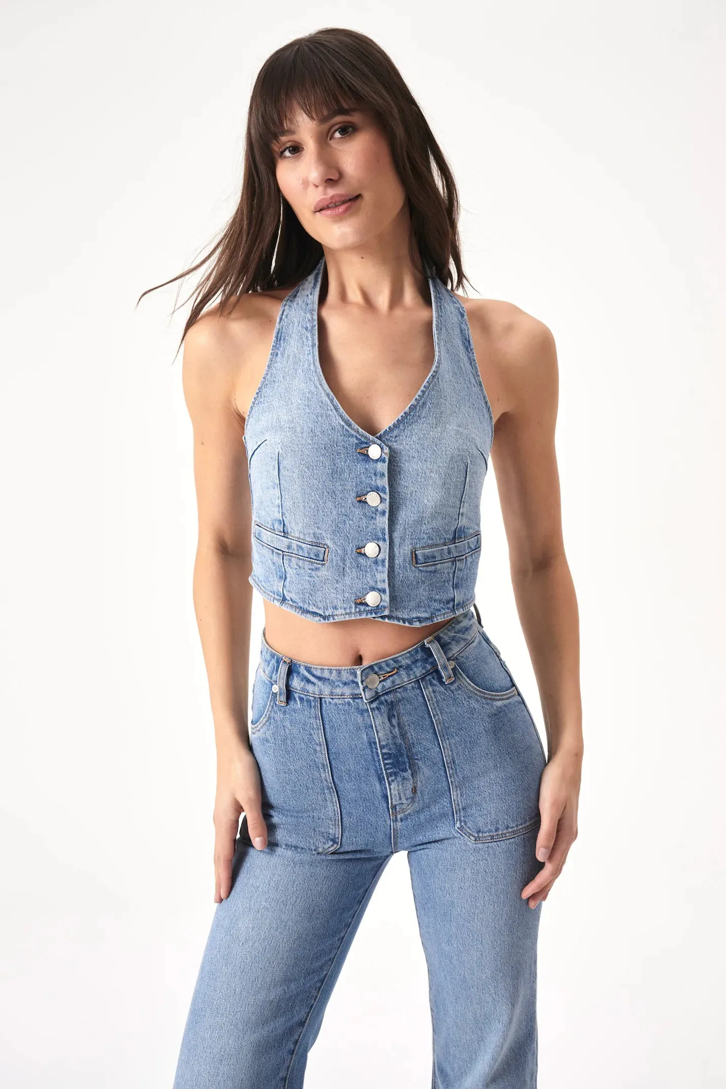 Rollas's Denim Halter Vest Bessette Mid Organic