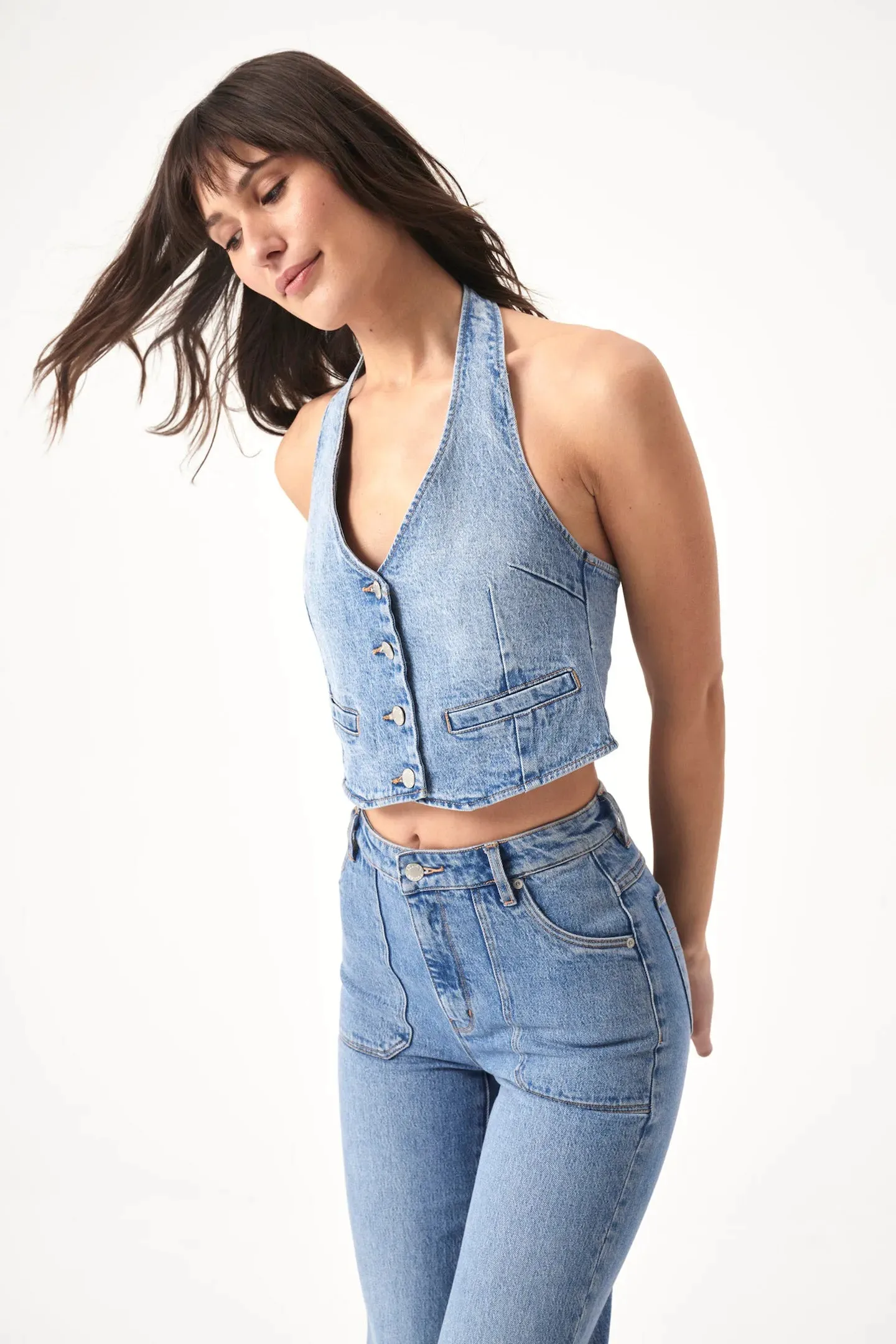 Rollas's Denim Halter Vest Bessette Mid Organic