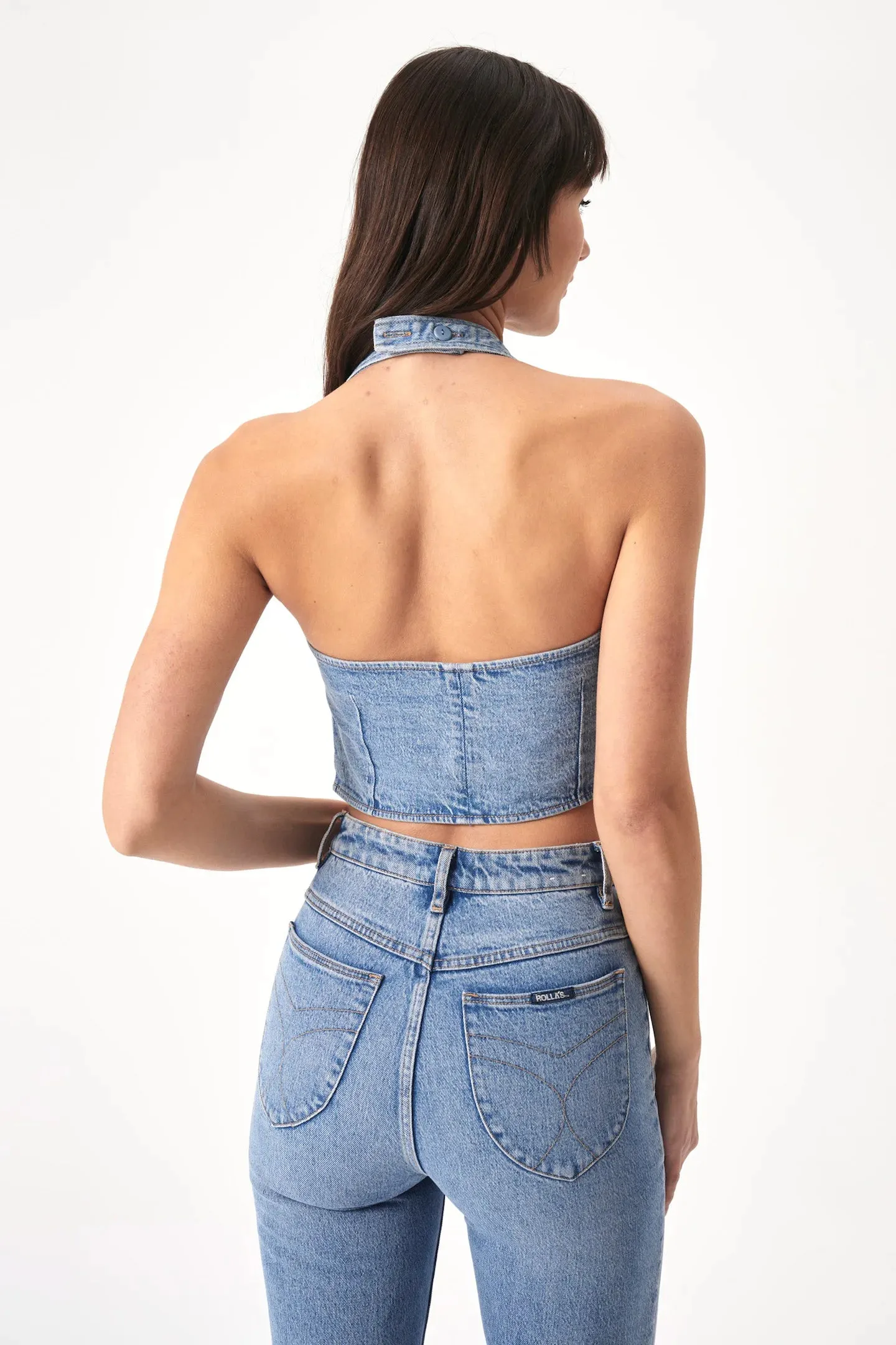 Rollas's Denim Halter Vest Bessette Mid Organic