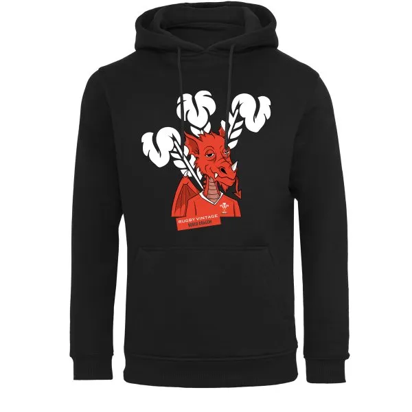 Rugby Vintage - Wales 'Bored' Dragon Hoodie - Black