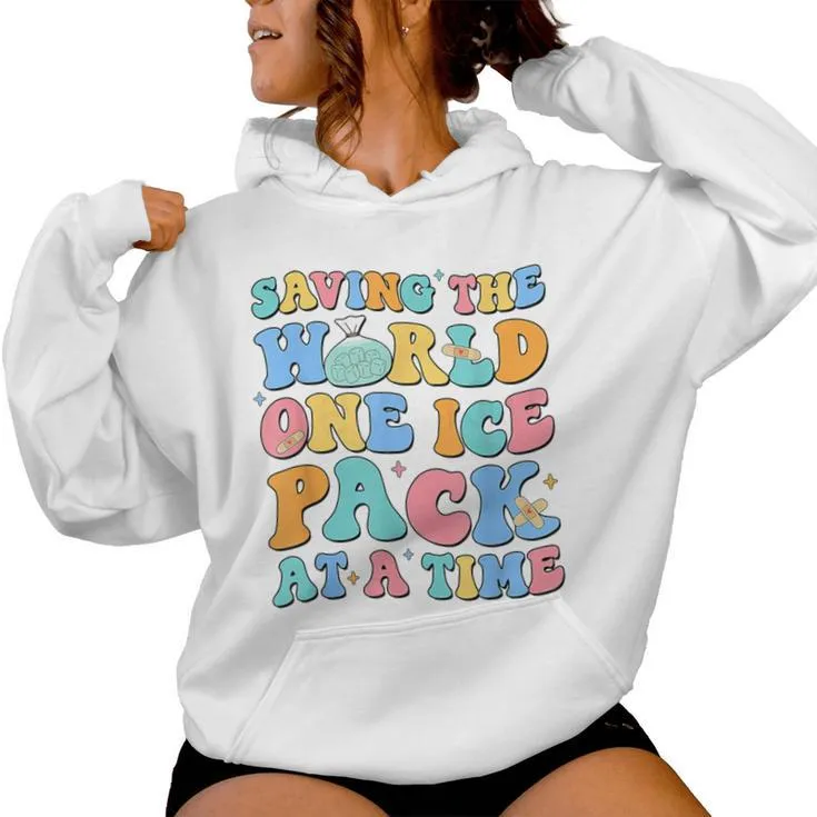 Saving The World One Ice Pack At Time Retro School Nurse Women Hoodie