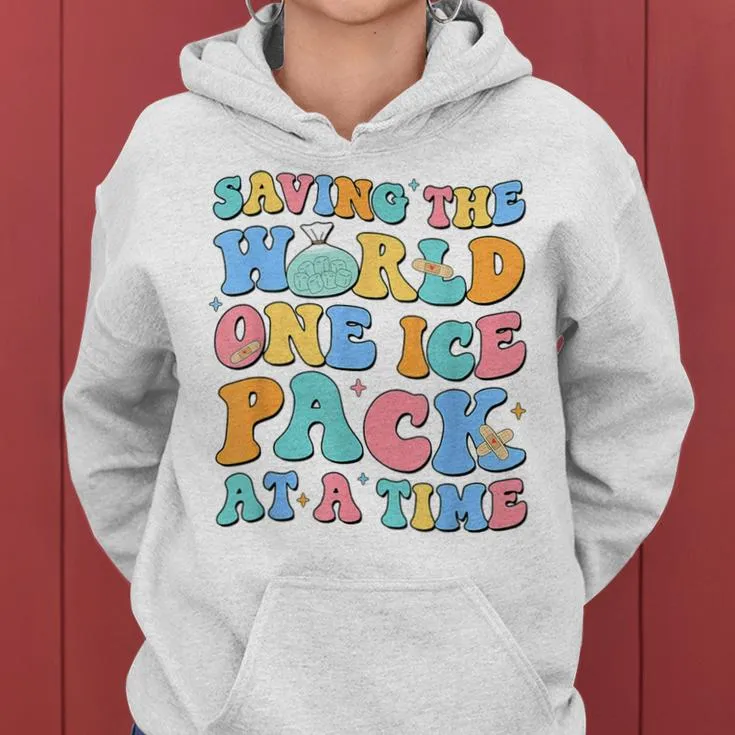 Saving The World One Ice Pack At Time Retro School Nurse Women Hoodie