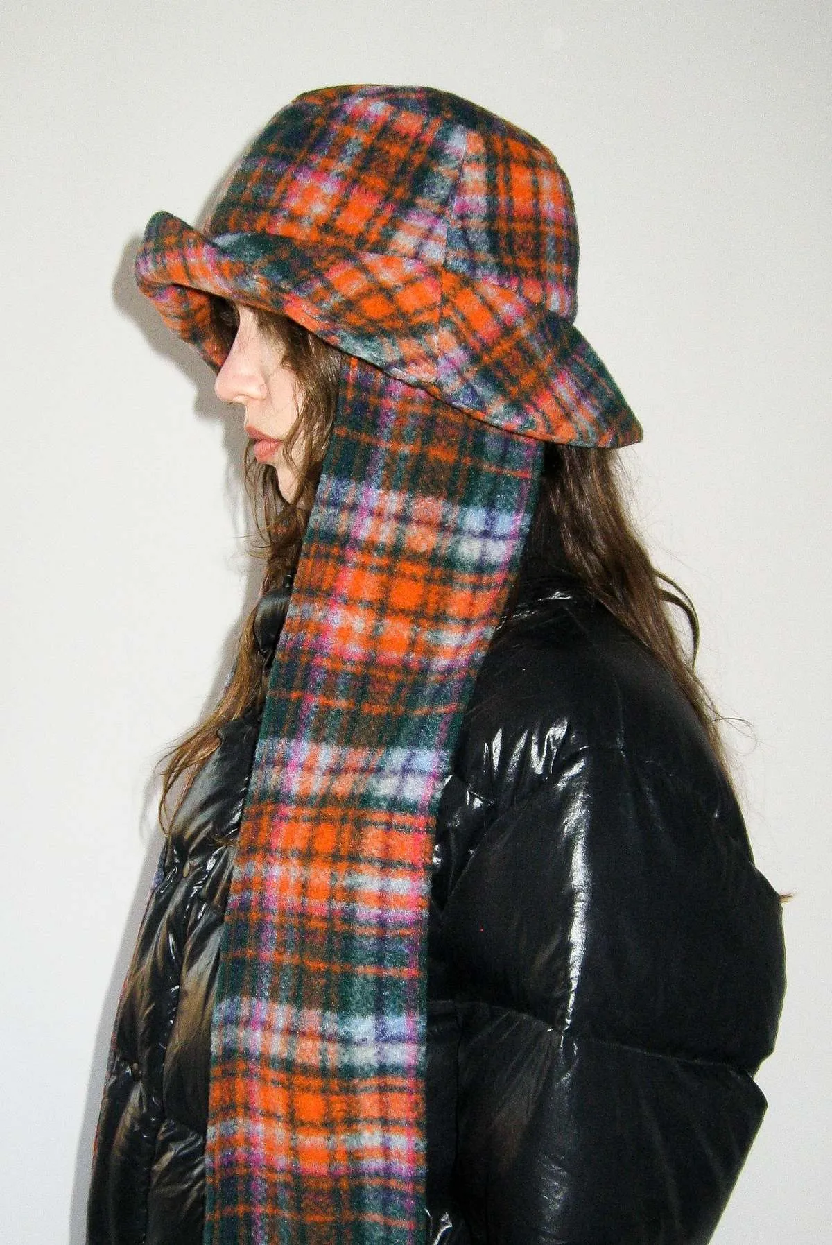 Scarved Bucket Hat in Hot Plaid