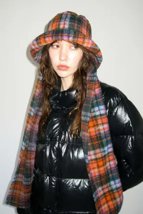 Scarved Bucket Hat in Hot Plaid