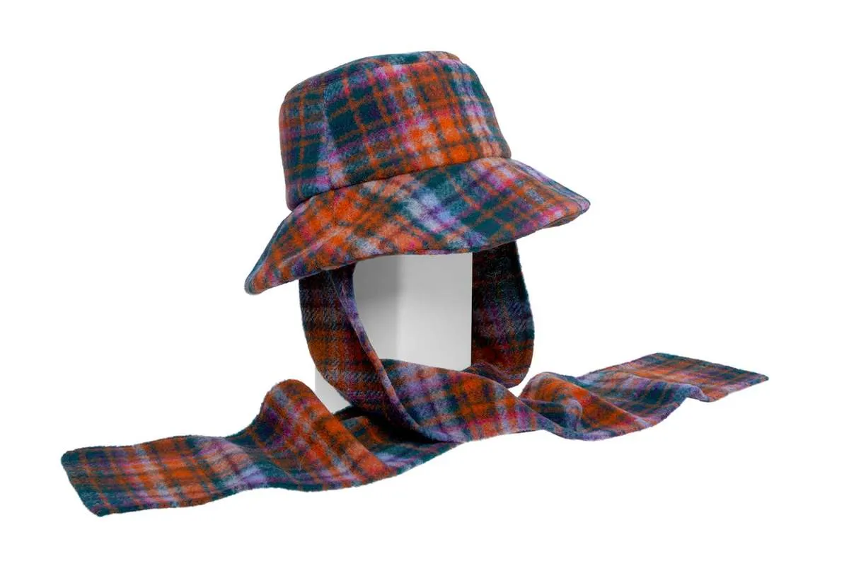 Scarved Bucket Hat in Hot Plaid