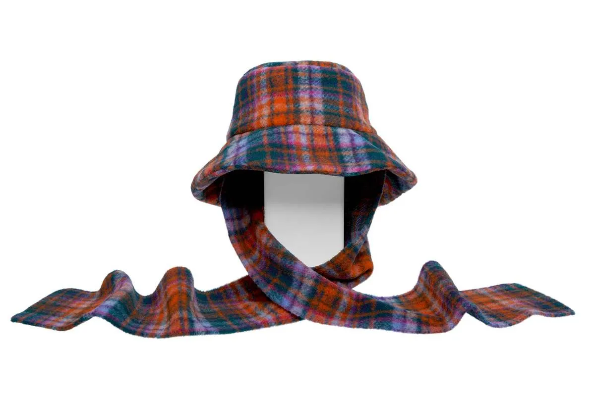 Scarved Bucket Hat in Hot Plaid