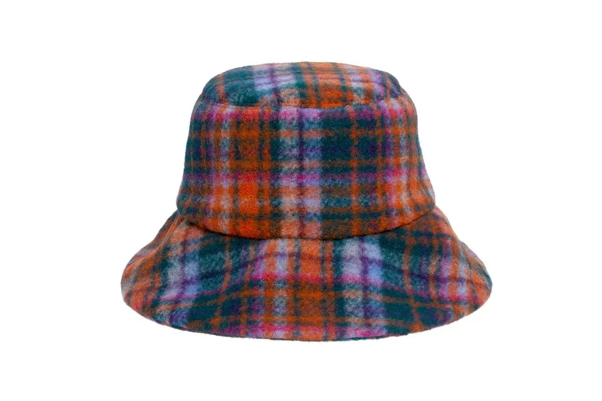 Scarved Bucket Hat in Hot Plaid