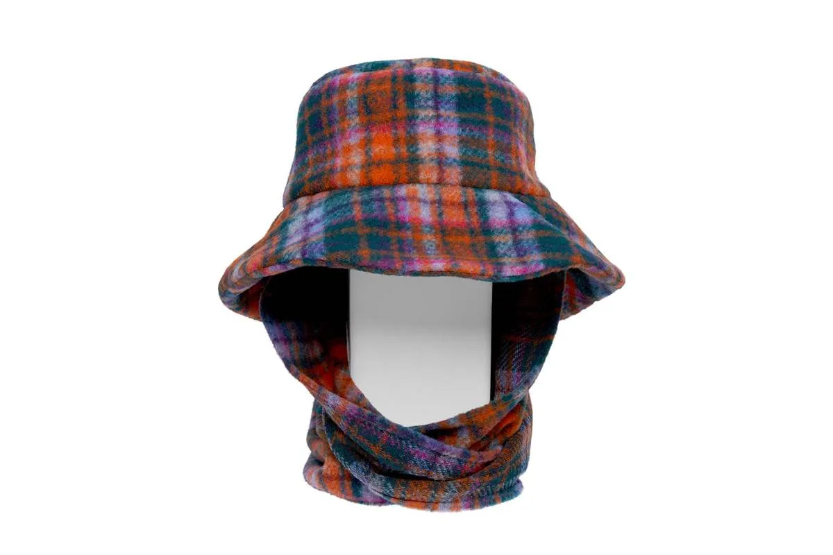 Scarved Bucket Hat in Hot Plaid