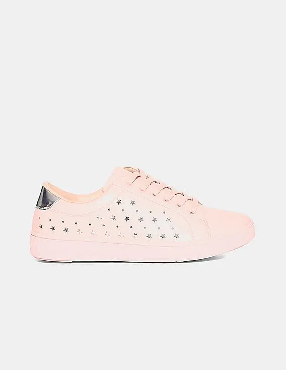 Stride Pink Low Top Laser Cut Sneakers