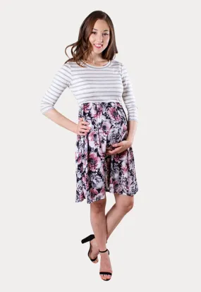 Stripe Floral Maternity Dress