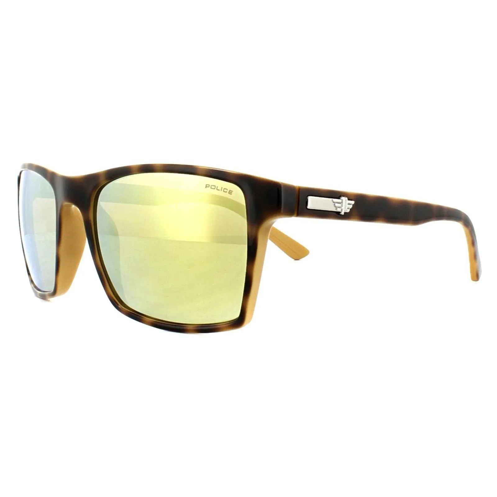 Sunglasses | Rectangle Shiny Havana Ochre Grey Sunglasses | Police