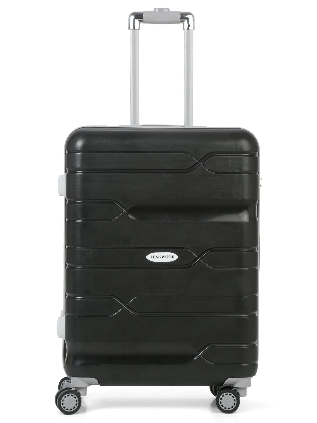 Teakwood Leather Black Patterned Hard-Sided Trolley Bag