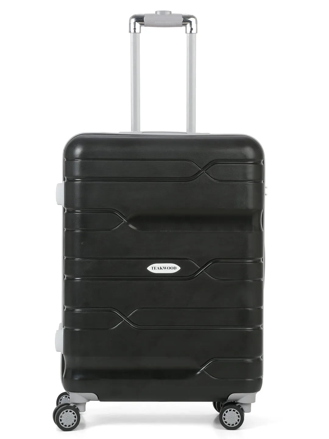 Teakwood Leather Black Patterned Hard-Sided Trolley Bag