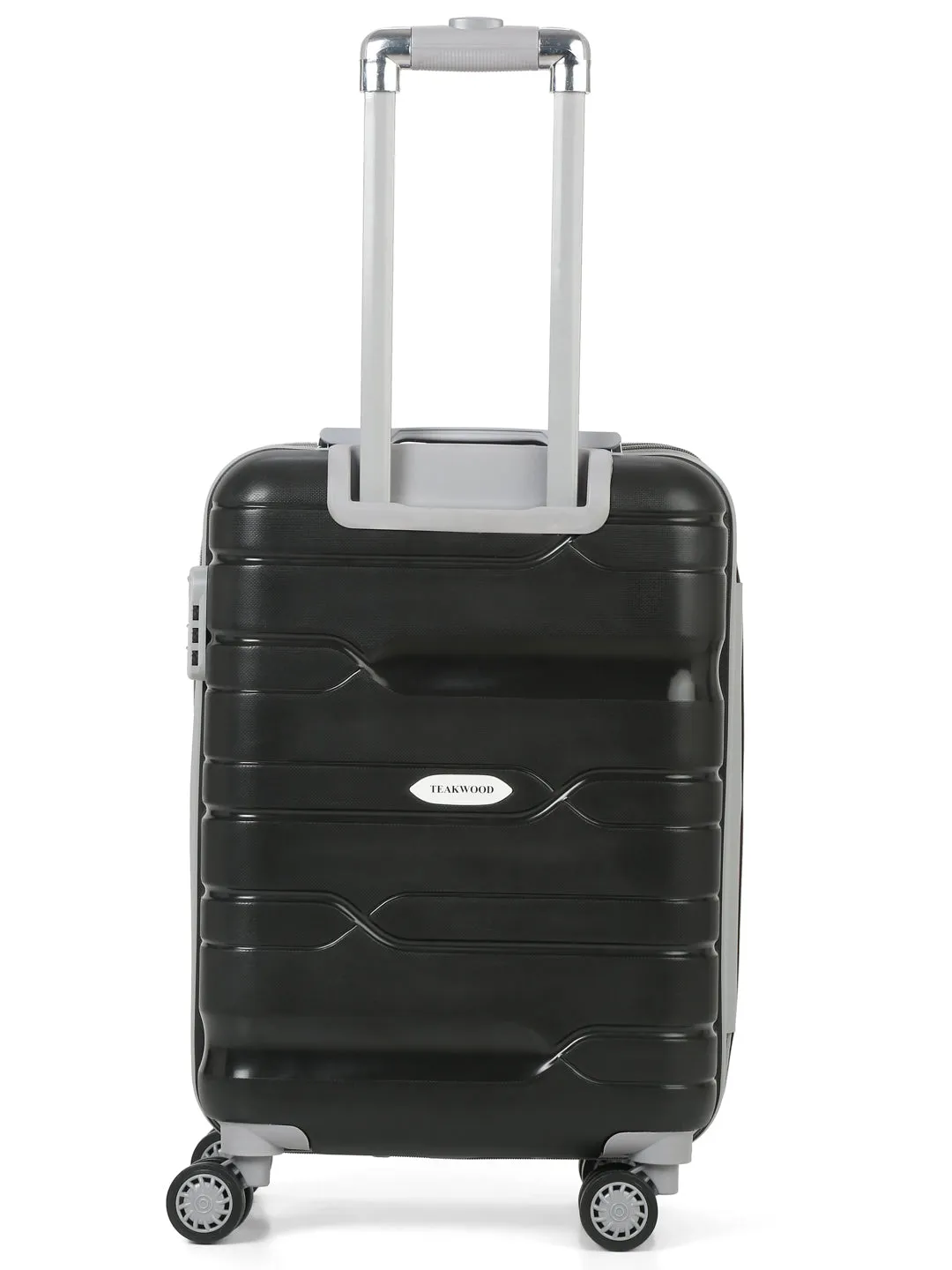 Teakwood Leather Black Patterned Hard-Sided Trolley Bag