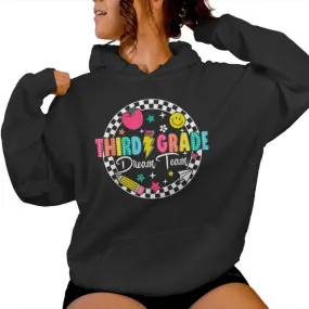 Third Grade Dream Team Back To School Tour Teacher On Back Women Hoodie