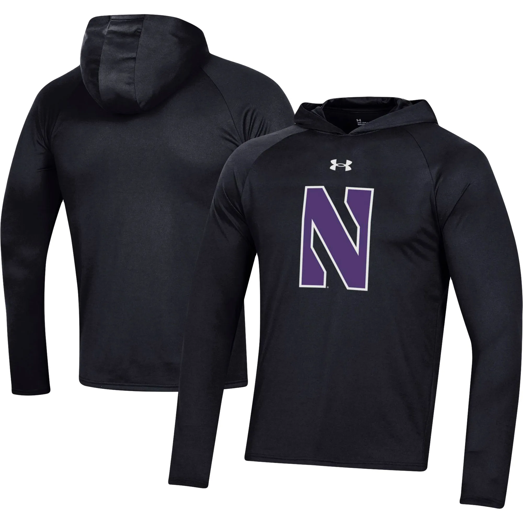 Under Armour  Northwestern Wildcats Black School Logo Raglan Long Sleeve Hoodie Performance T-Shirt