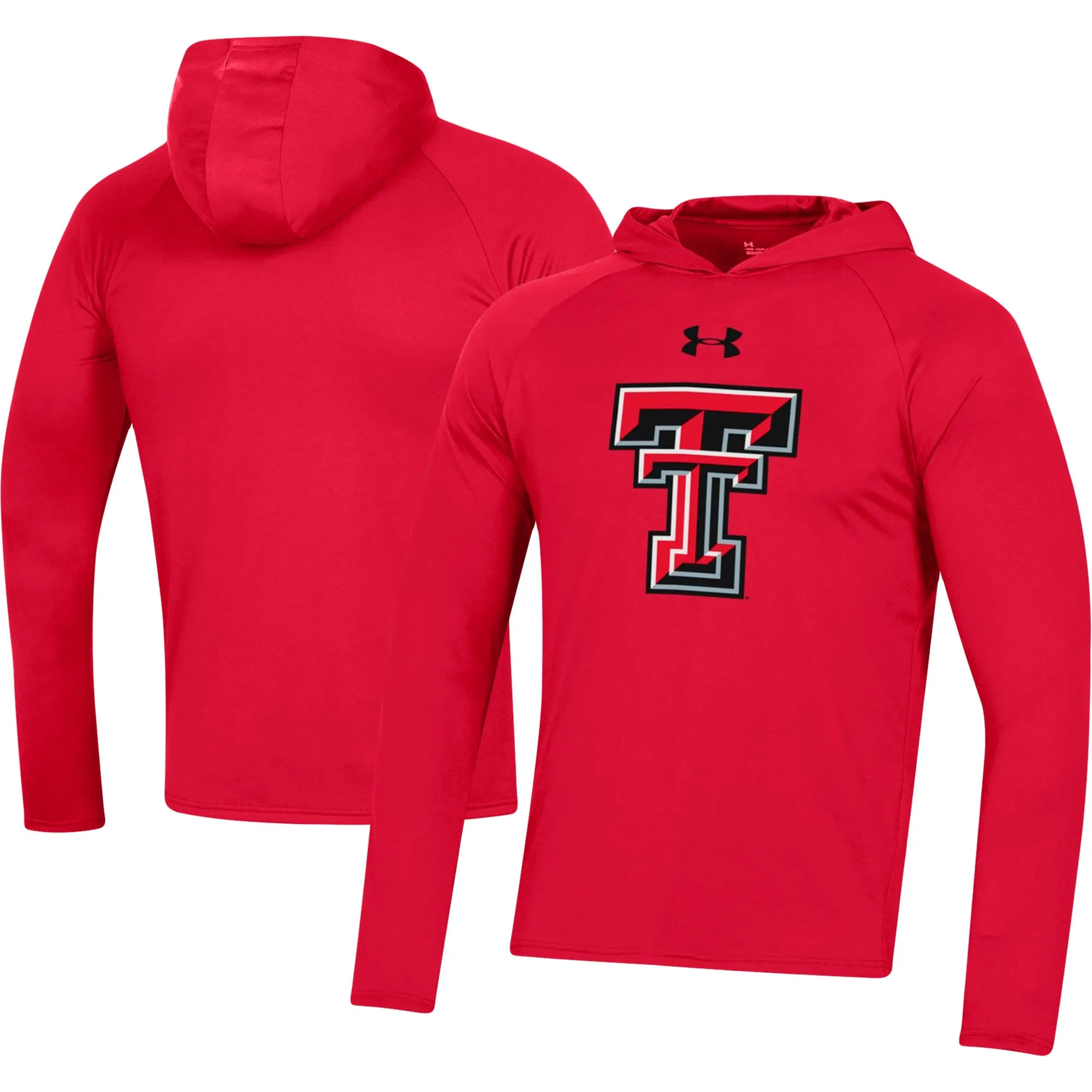 Under Armour  Texas Tech Red Raiders Red School Logo Raglan Long Sleeve Hoodie Performance T-Shirt