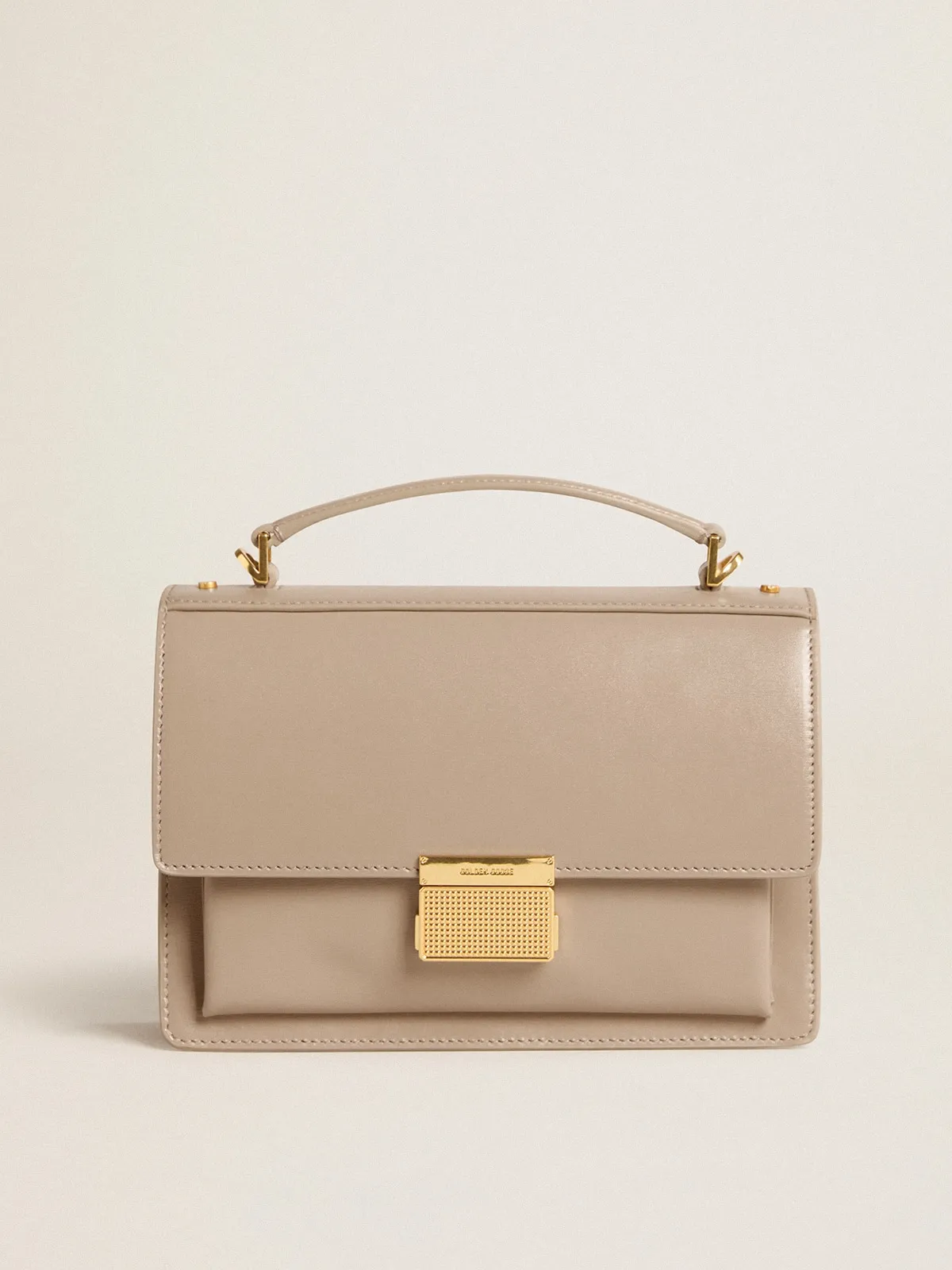 Venezia Bag in beige boarded leather with gold details