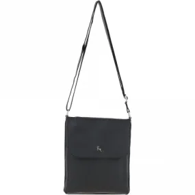 Womens  Flap Over Leather Cross Body Bag Black: Ela 1495